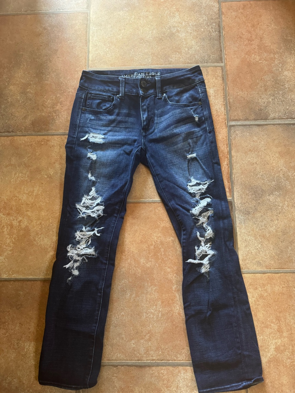 American Eagle Dark Wash Distressed Skinny Jeans